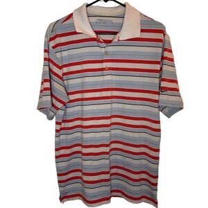 Nike‎ Golf Dri Fit Polo Shirt Mens Small Striped Red Blue White Athletic